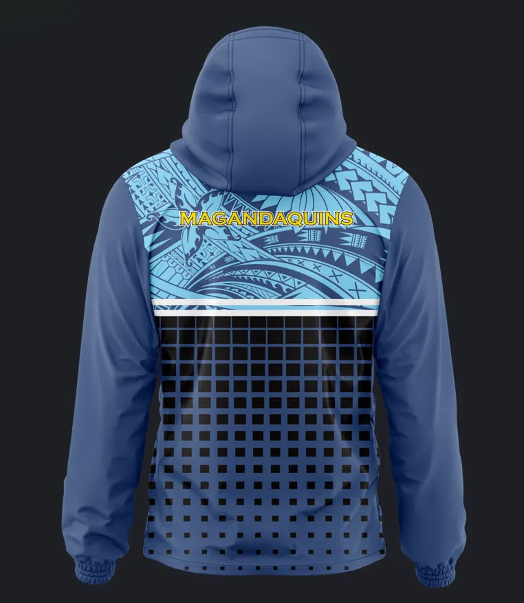Wind breaker jacket dark blue with hood in collar (unisex)