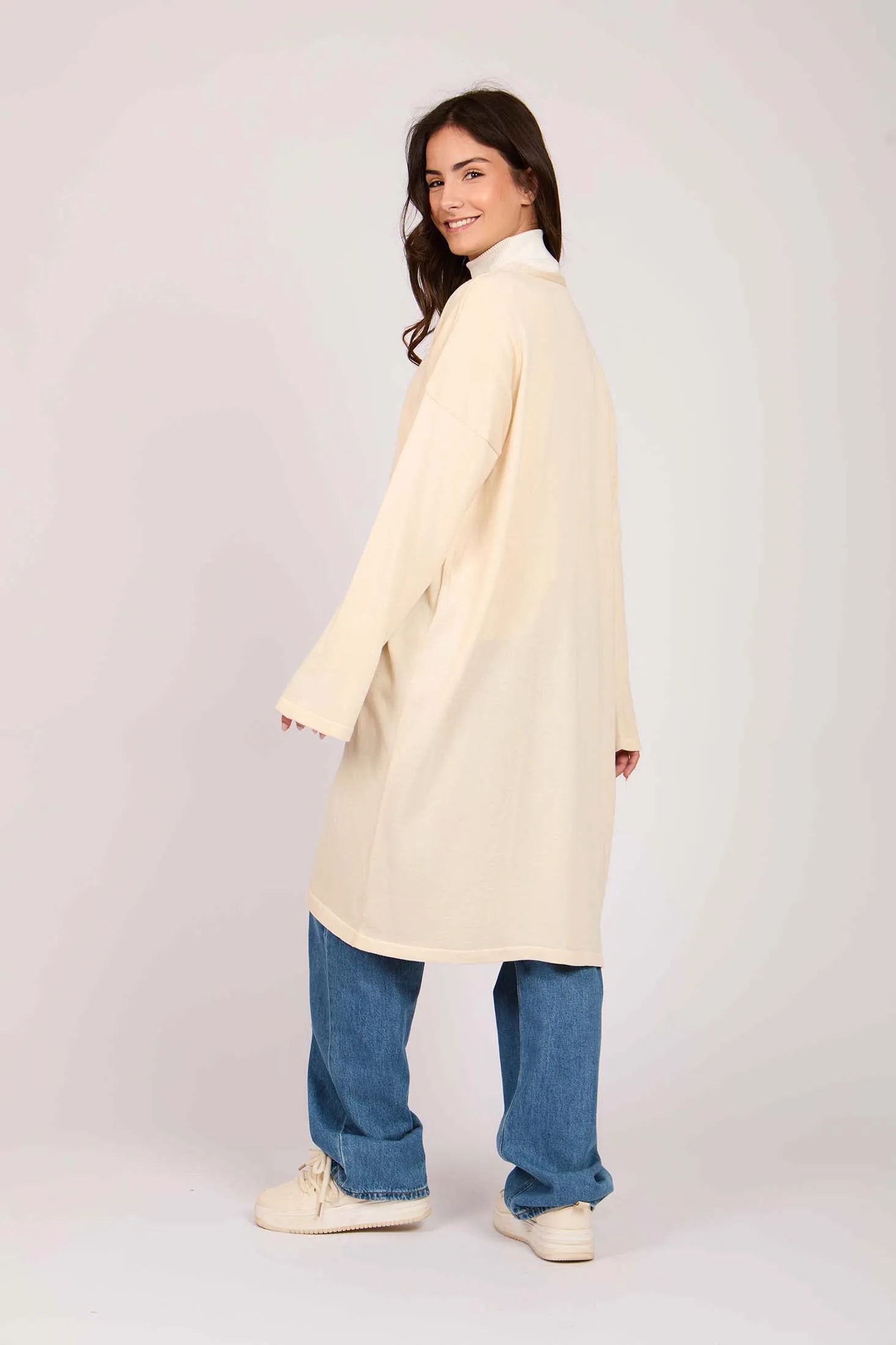 Women Long Buttoned Cardigan Off White
