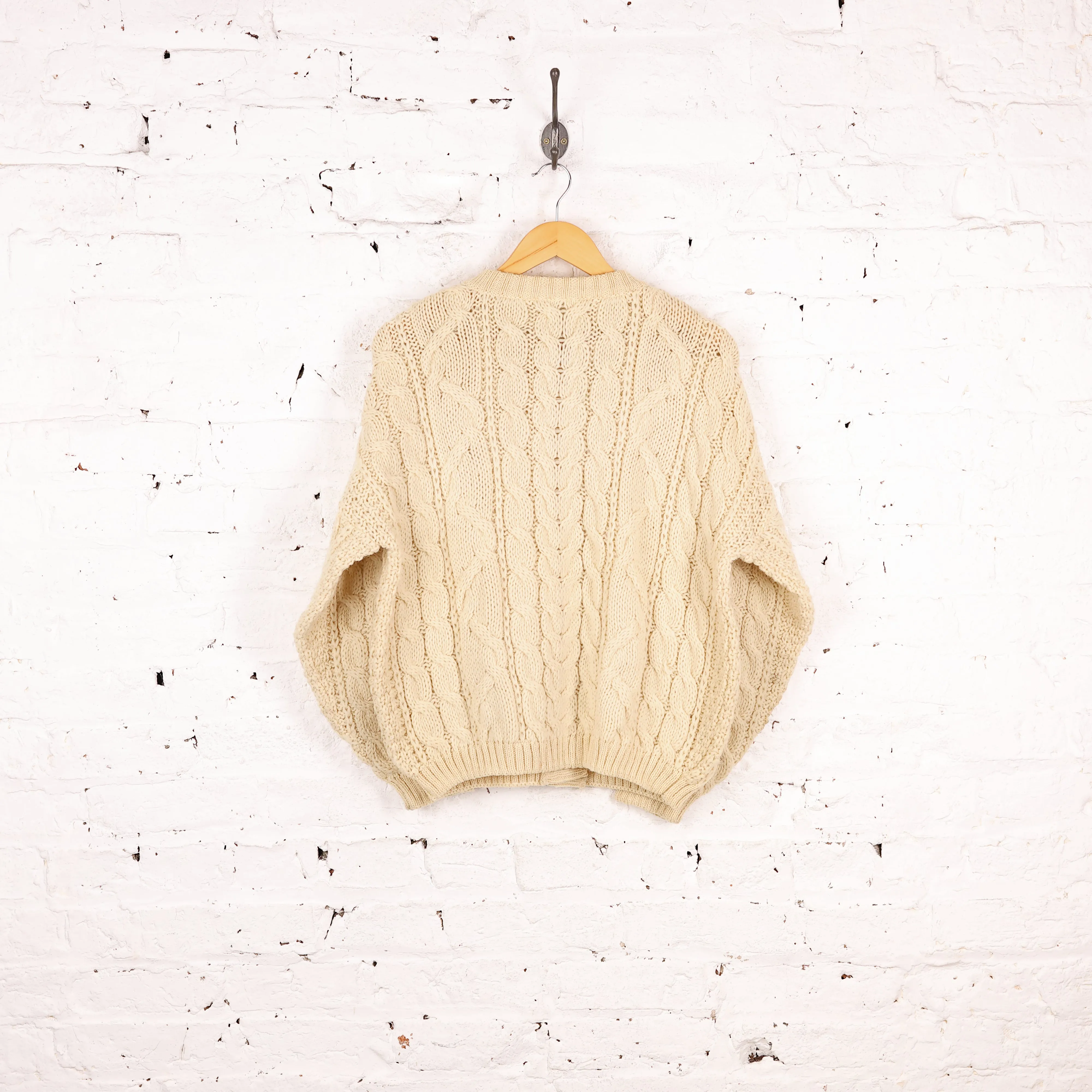 Women's Cable Knit Wool Cardigan- Cream - Women's L
