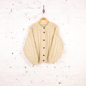 Women's Cable Knit Wool Cardigan- Cream - Women's L