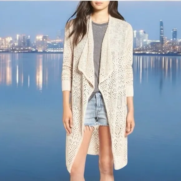 Women’s Cardigan BILLABONG Sweater Beige Knit Duster Open Front Cardigan Coverup