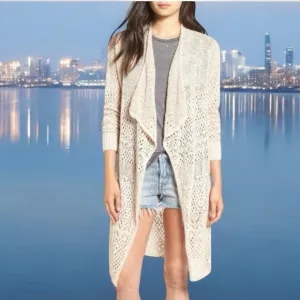 Women’s Cardigan BILLABONG Sweater Beige Knit Duster Open Front Cardigan Coverup