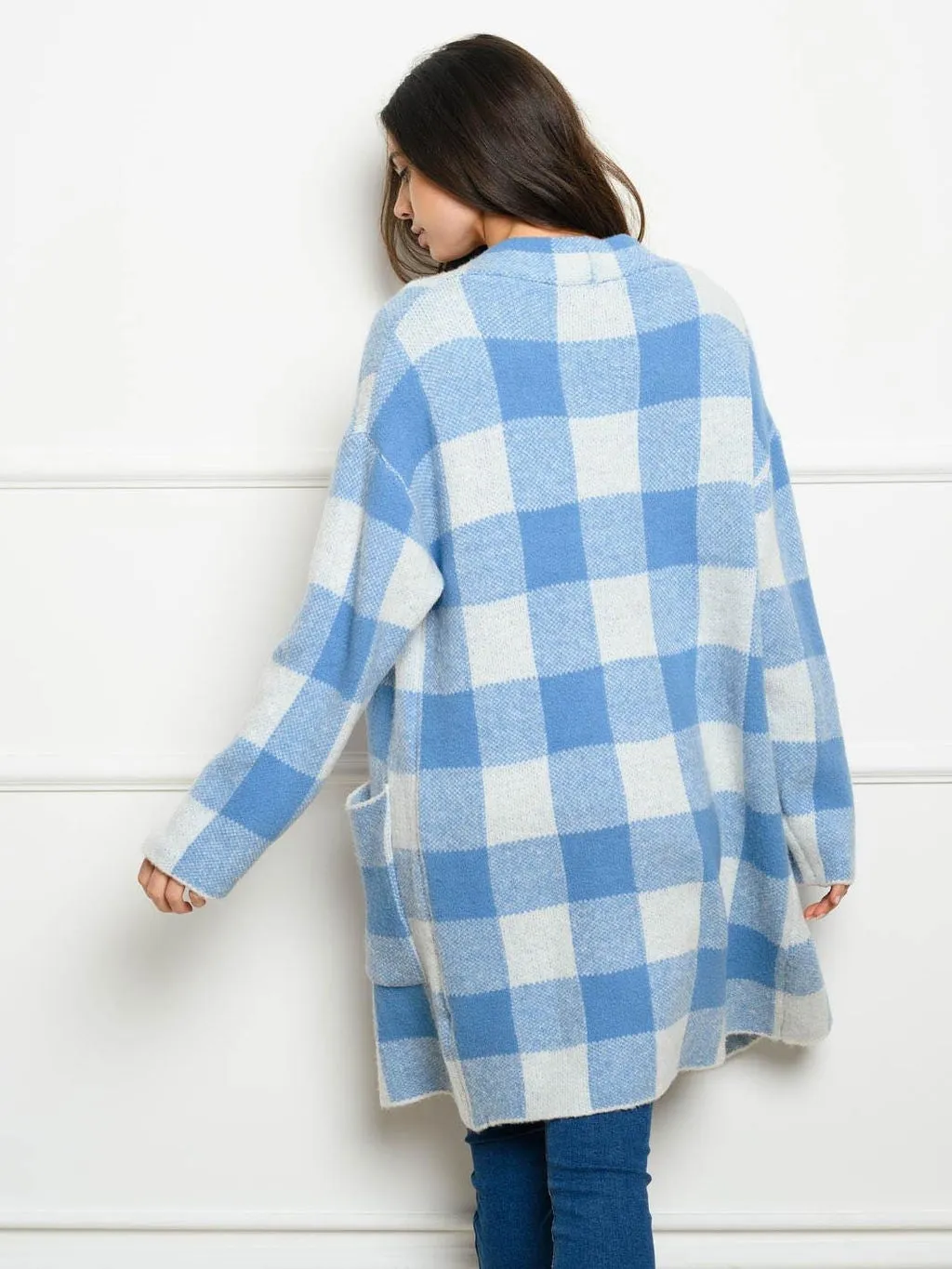 WOMEN'S LONG SLEEVE CHECKER BUTTON DOWN CARDIGAN