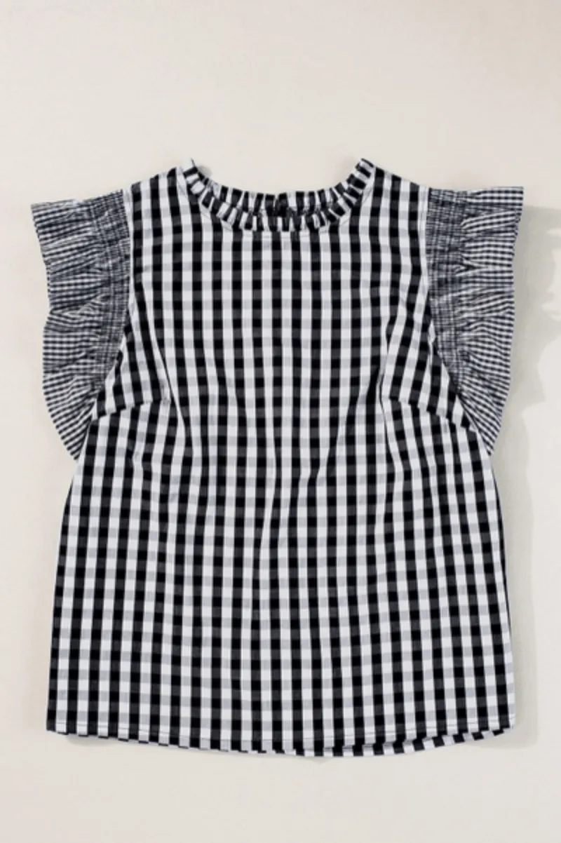 Womens Top Checkered Ruffle