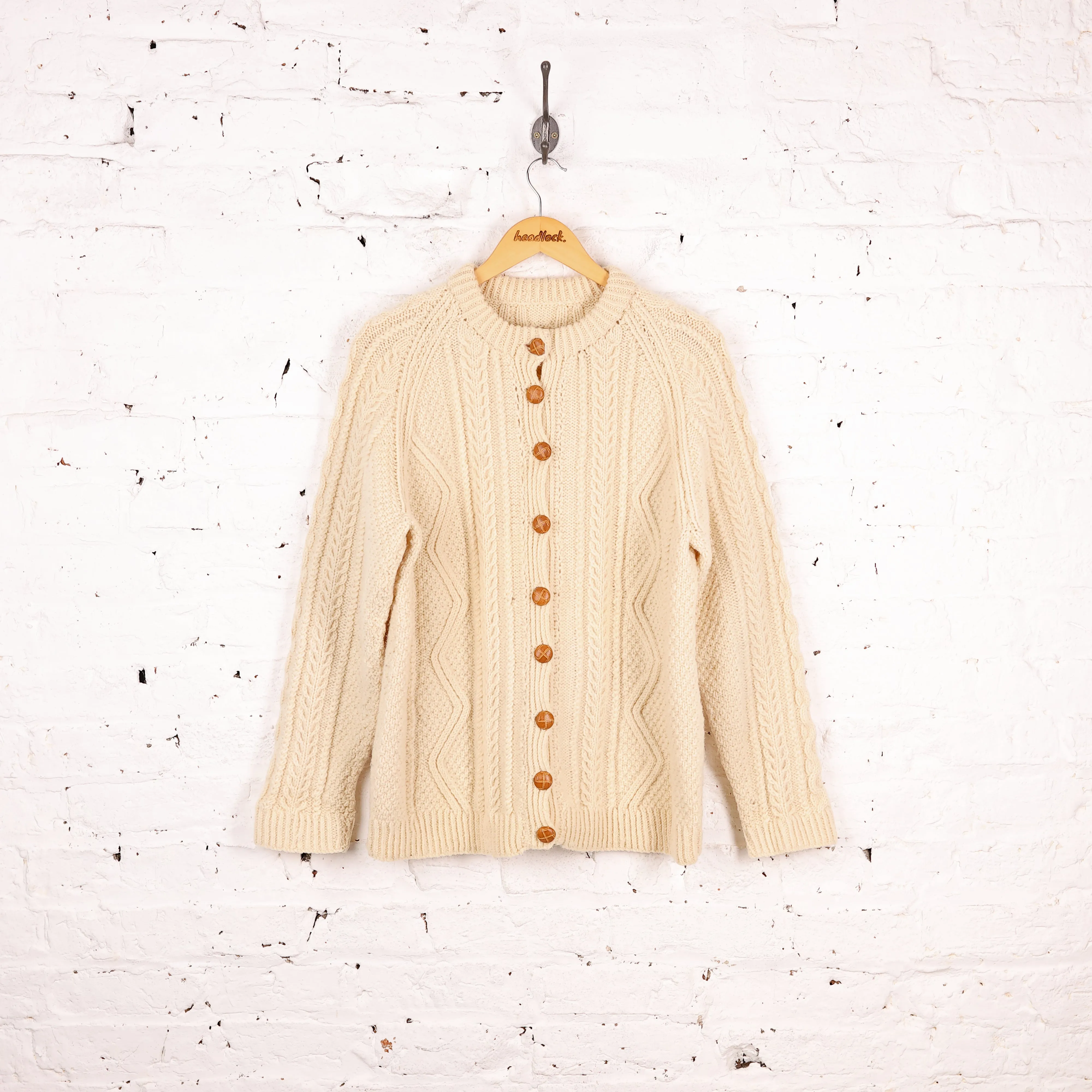 Women's Wool Cable Knit Cardigan - Cream - Women's M
