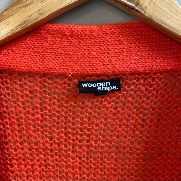 Wooden Ships Orange Open Knit Mohair Peplum Cardigan Medium Large