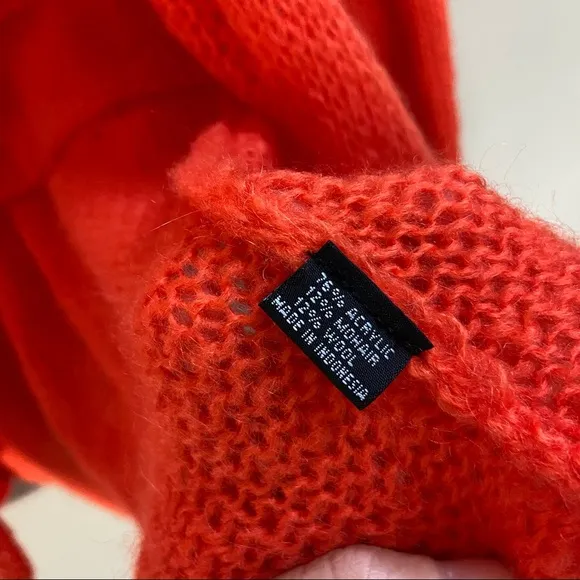 Wooden Ships Orange Open Knit Mohair Peplum Cardigan Medium Large