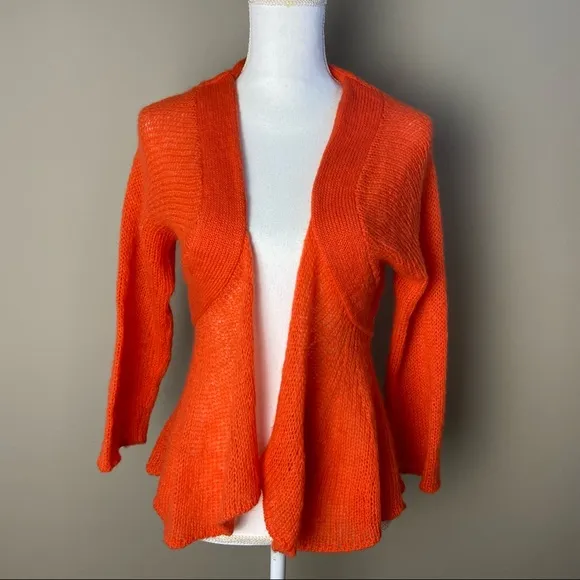 Wooden Ships Orange Open Knit Mohair Peplum Cardigan Medium Large