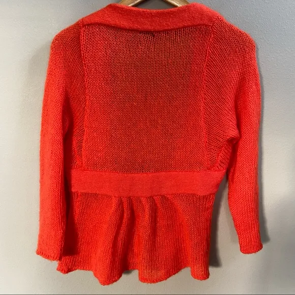 Wooden Ships Orange Open Knit Mohair Peplum Cardigan Medium Large