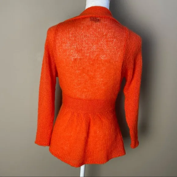 Wooden Ships Orange Open Knit Mohair Peplum Cardigan Medium Large