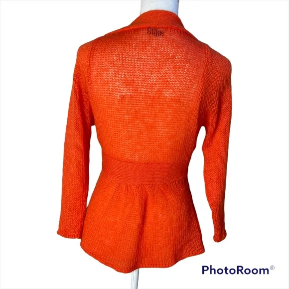 Wooden Ships Orange Open Knit Mohair Peplum Cardigan Medium Large