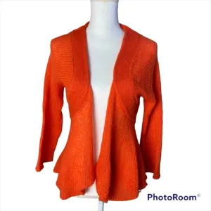Wooden Ships Orange Open Knit Mohair Peplum Cardigan Medium Large