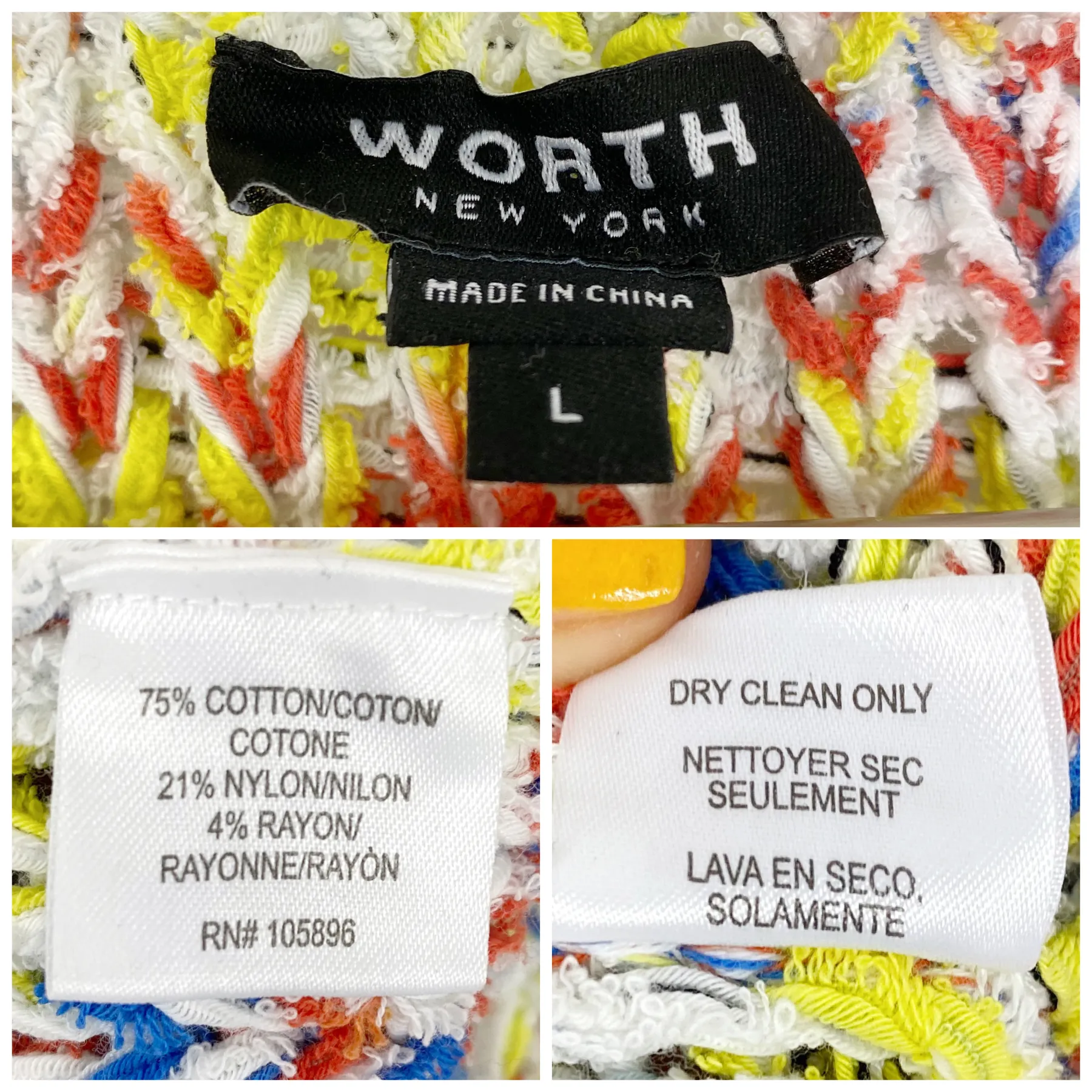 Worth New York Multicolor Raw Edge Fabric Knit Cropped Cardigan
