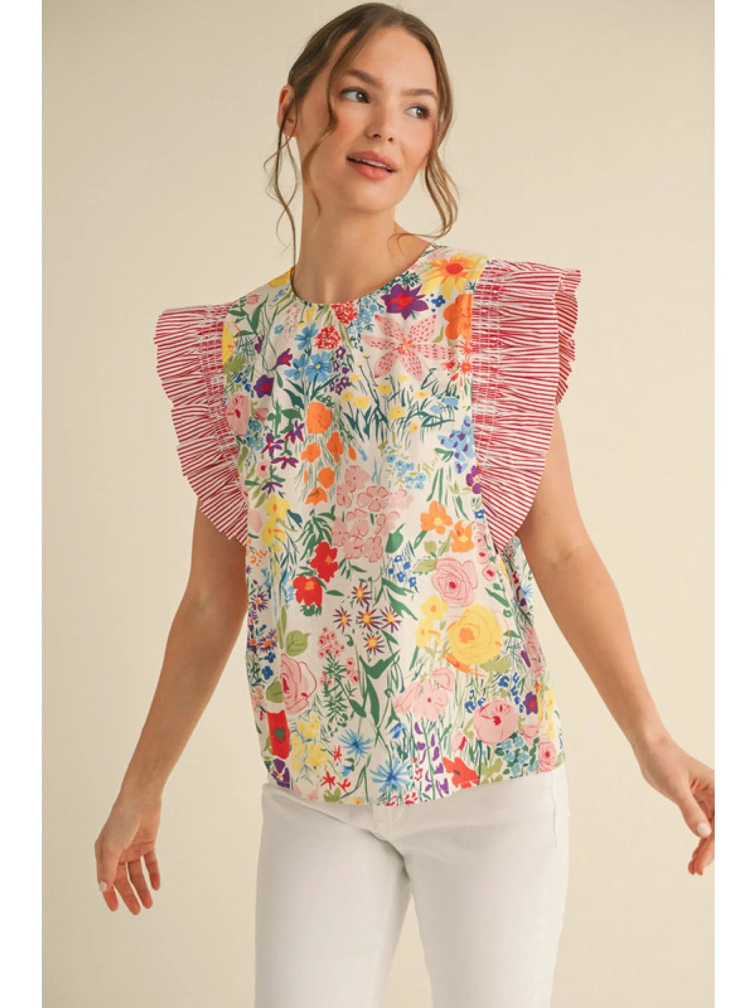 Wynona Floral Print Ruffle Sleeve Blouse