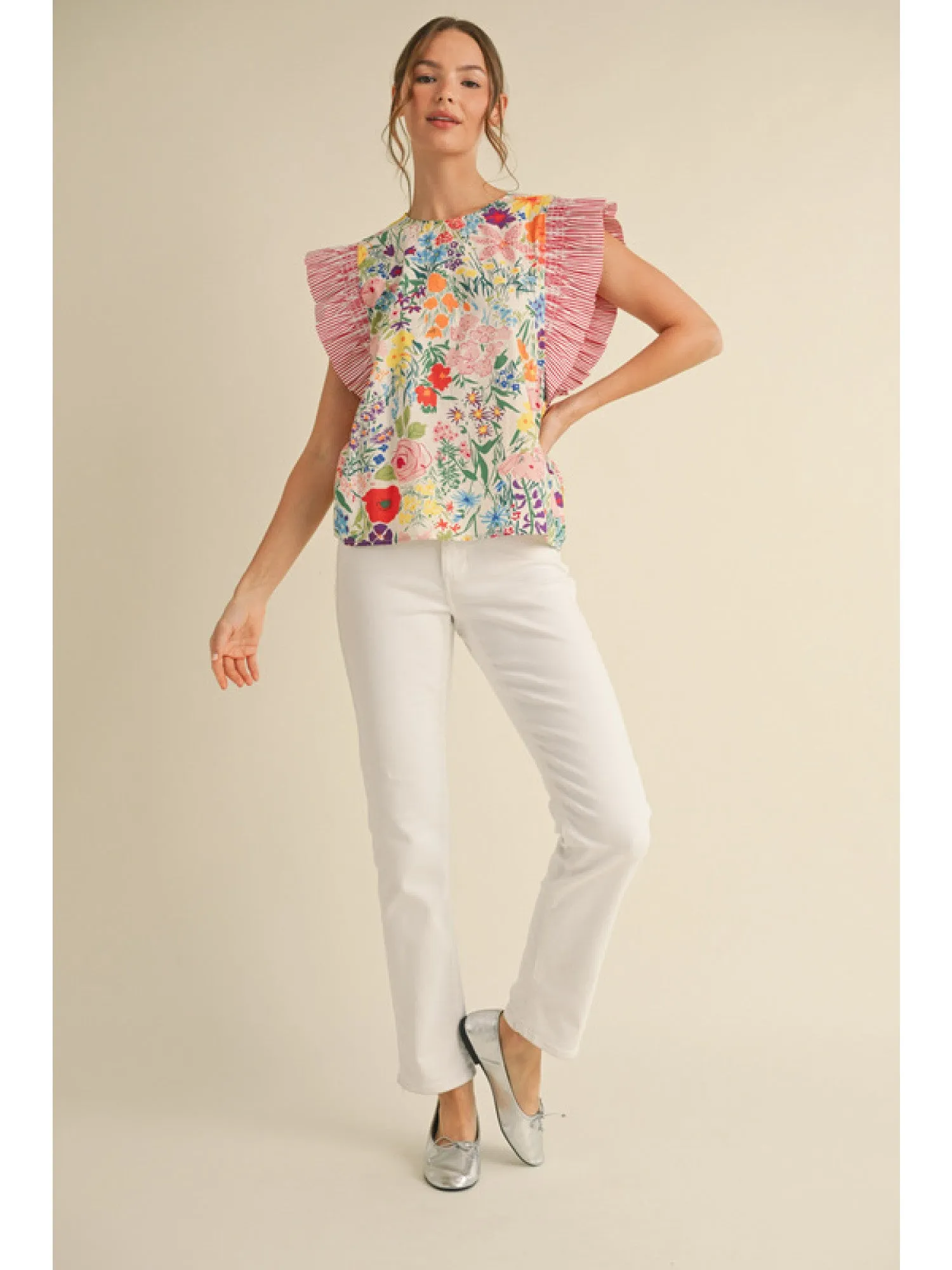 Wynona Floral Print Ruffle Sleeve Blouse