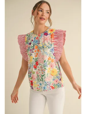 Wynona Floral Print Ruffle Sleeve Blouse