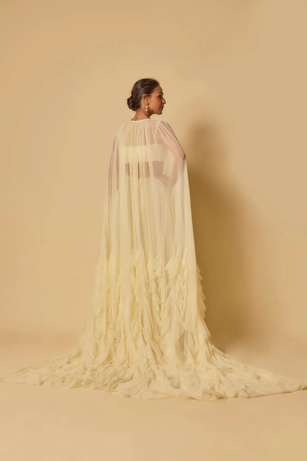 Yellow Heavy Embroidered Gharara With Blouse And Ruffle Cape