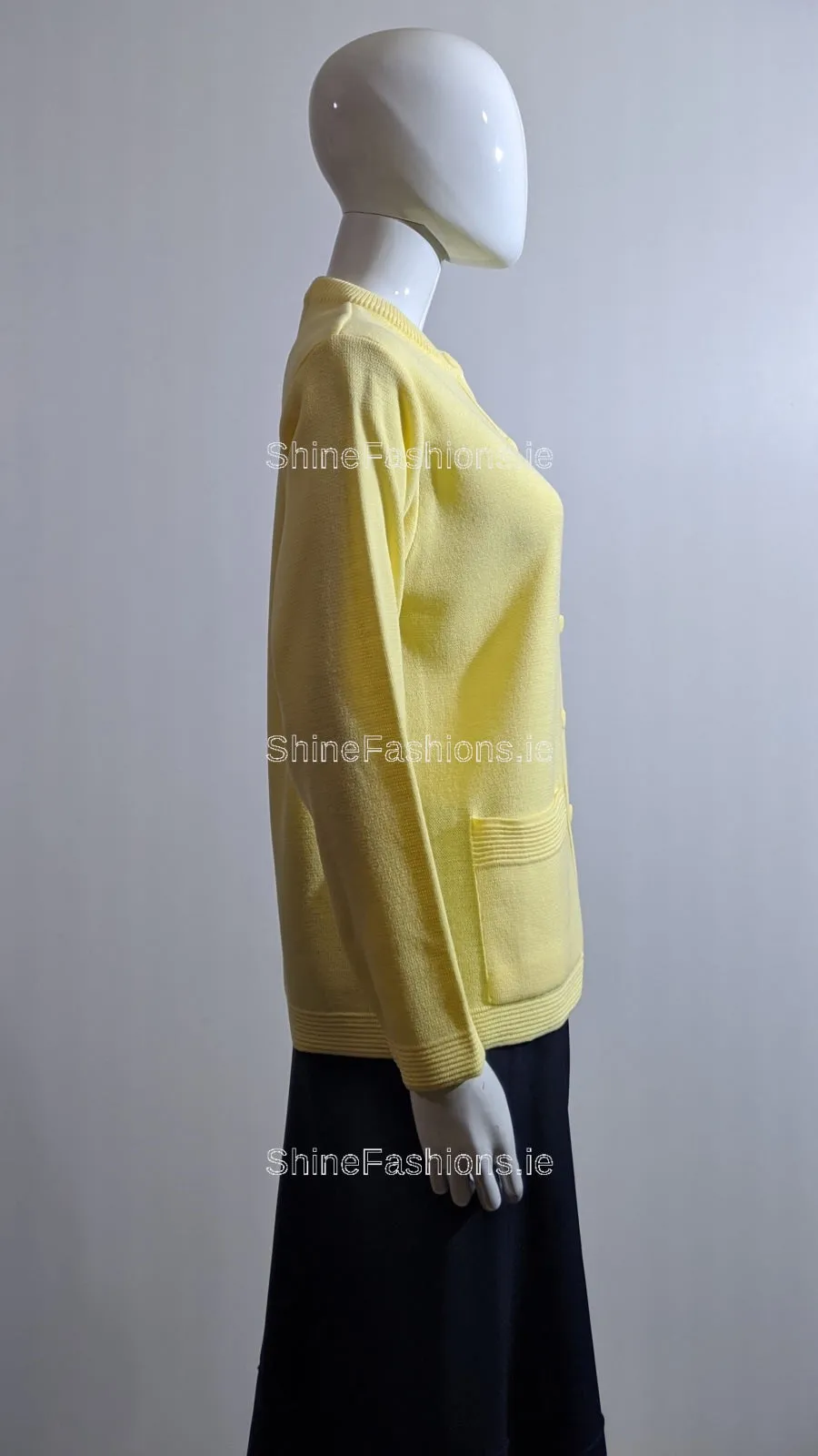 Yellow Round Neck Button Pocket Cardigan