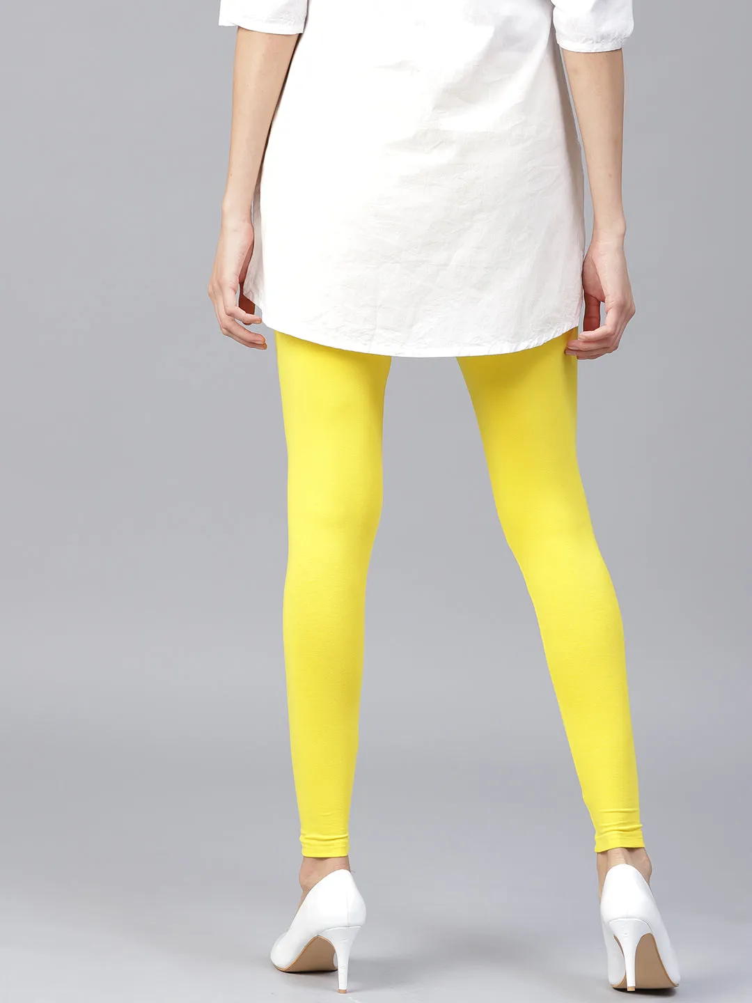 Yellow Solid Cotton Lycra Leggings