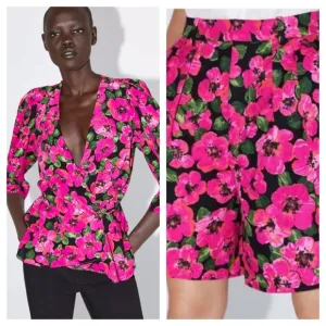 Zara Set Bermuda and Voluminous Printed Blouse